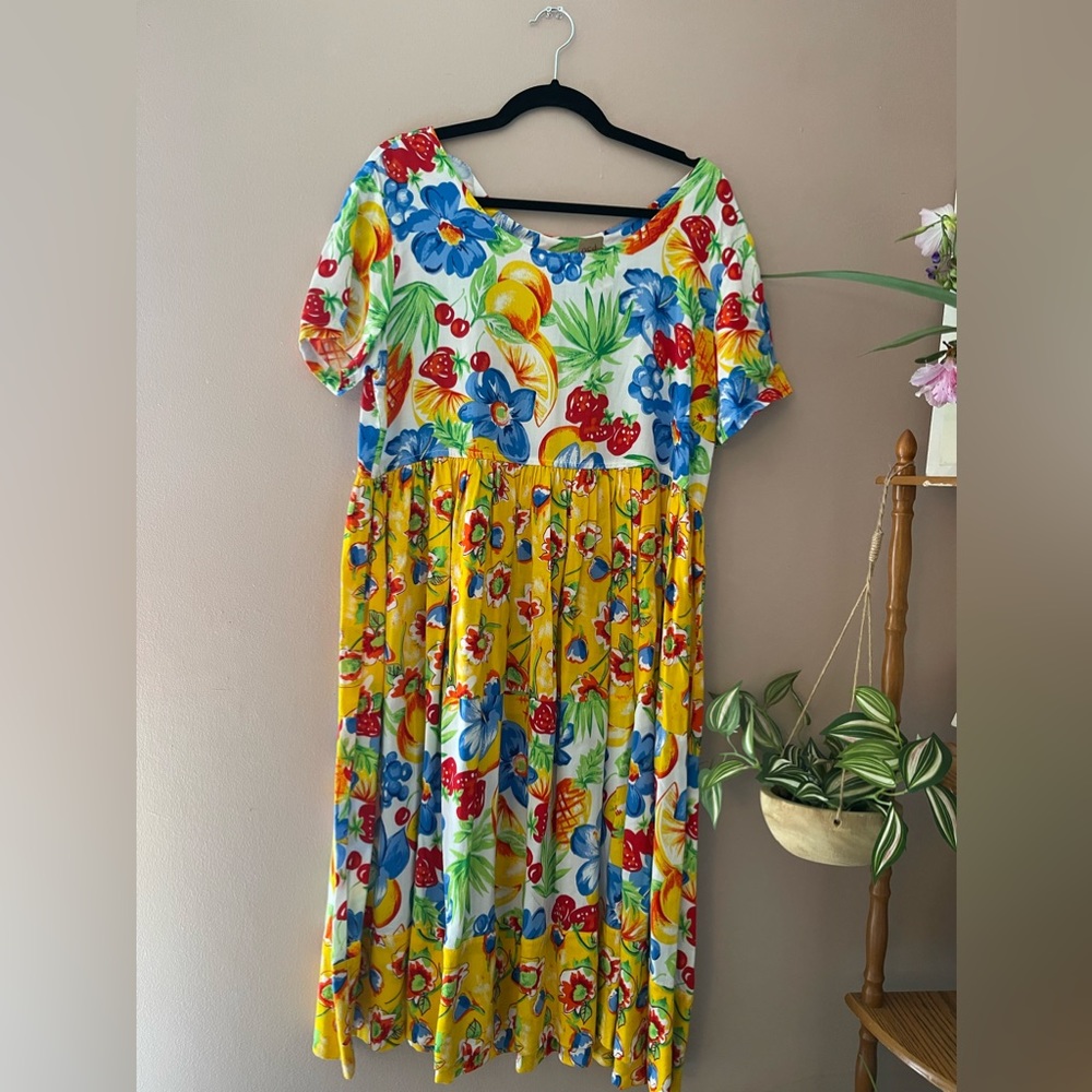 Vintage Fruit & Floral Print Baby Doll Dress